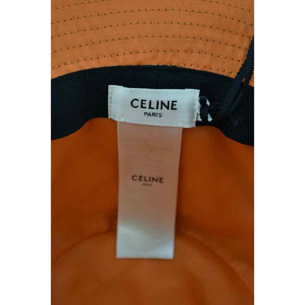 Celine Paris Black Quilted White Logo Nylon Twill Orange Sun Bucket Hat XS - Picture 12 of 12
